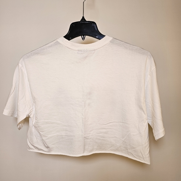 Fila white cotton knit short sleeve graphic crop top t-shirt women size S US - Picture 3 of 5